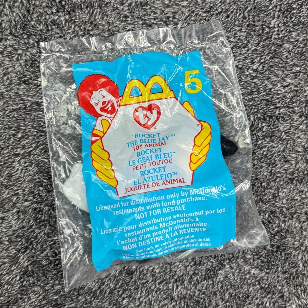 1999 McDonalds Ty Teenie Beanie Babies Rocket the Blue Jay Toy 5 Sealed
